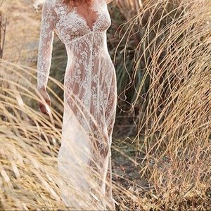 White lace long sleeve gown